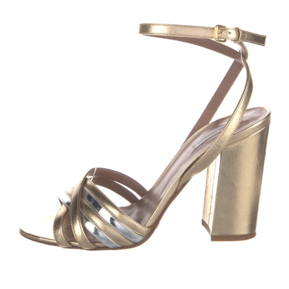 Tabitha Simmons Gold Strappy Block Heel Sandals